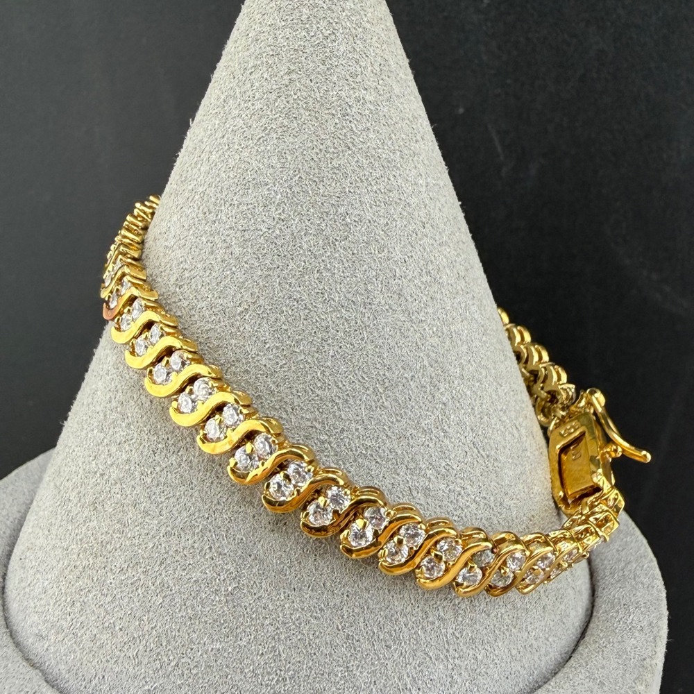 DBJ Dee Burkley Tennis Bracelet Gold Plated S-Link Cubic Zirconia Women 7in